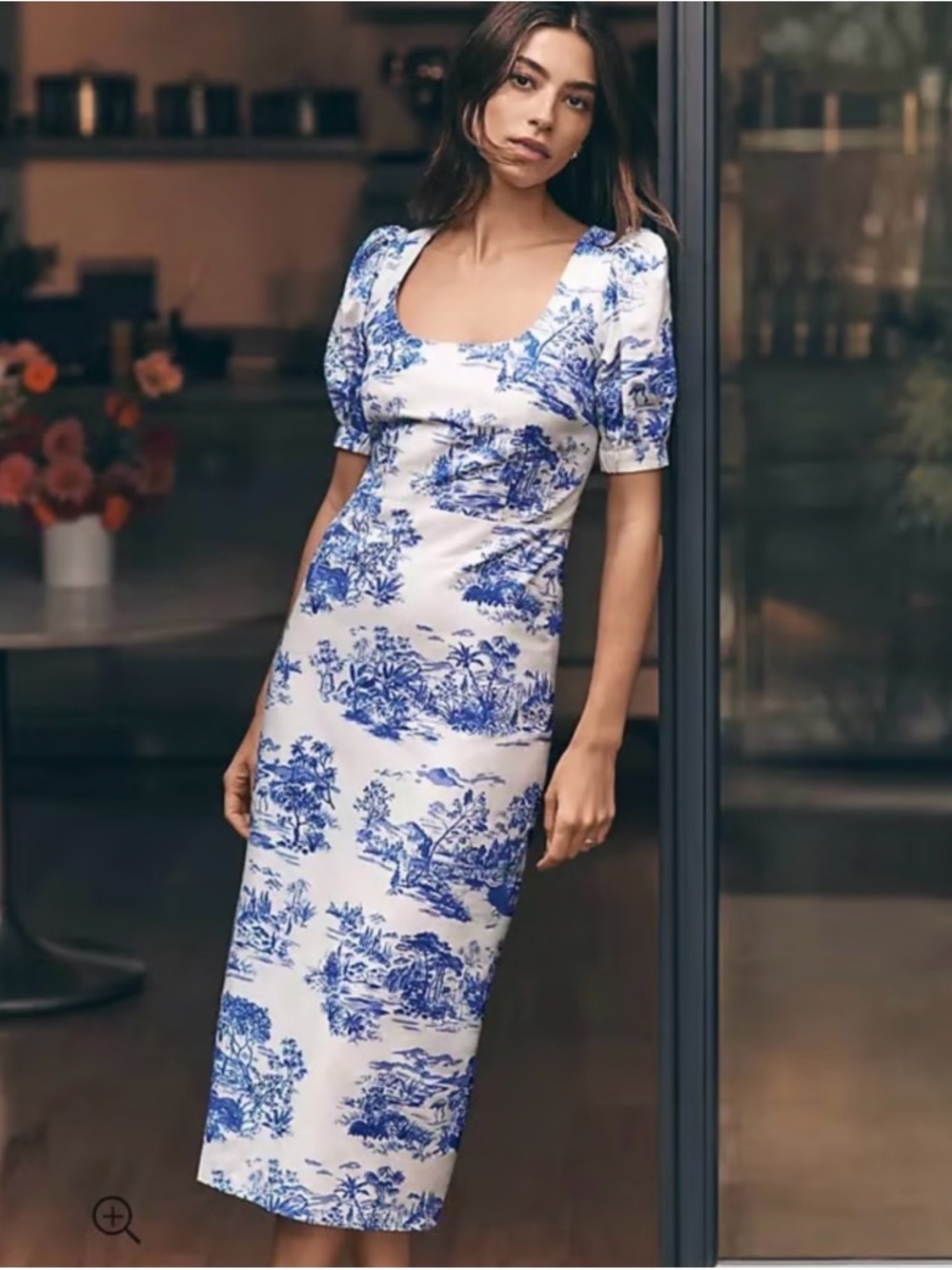 Ann Taylor Blue & White Toile Puff-Sleeve Midi Dress size 2 NWT